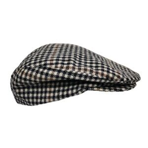 Pendleton VTG Flat Snap Hat Plaid Brown Blk Pure Virgin Wool Newsboy Cabbie USA